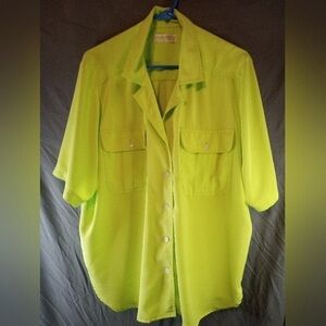 Cubavera Neon Yellow Casual Button Down Shirt